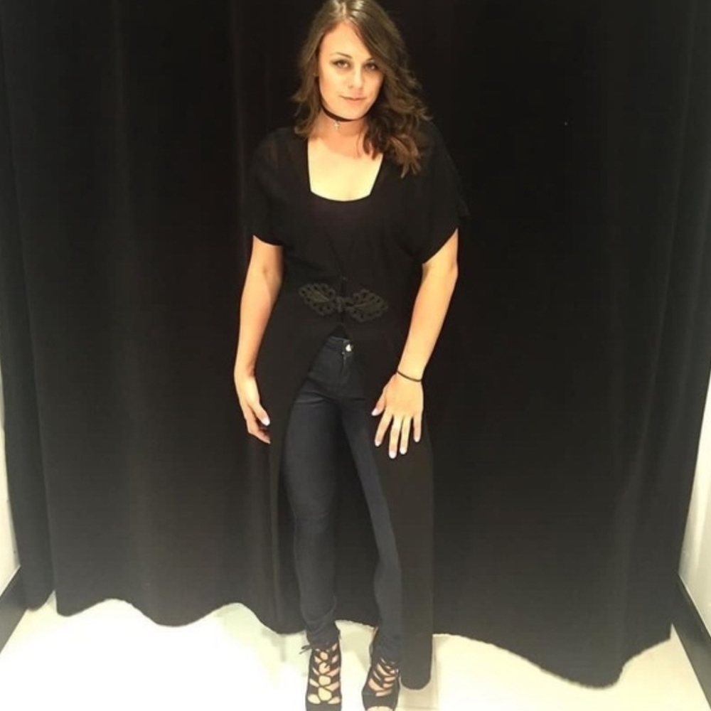 NEW BEBE Chinoiserie Black Sheer Evening Robe Duster S